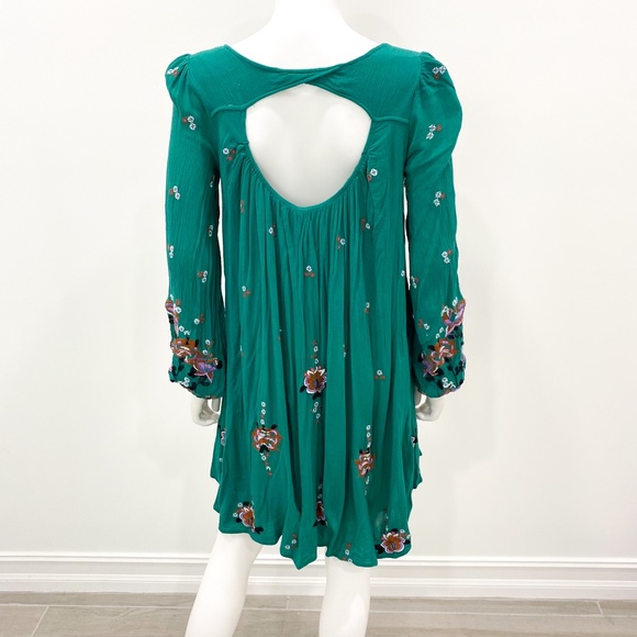 Free People Oxford Embroidered Shift Mini Tunic Dress in Green Combo Size S - Picture 3 of 10